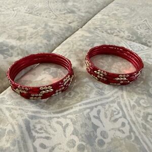 Asian Indian Red Thin Bangles/Churi